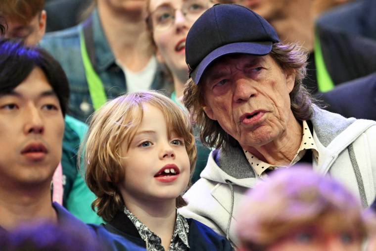 Mick Jagger and son Deveraux at the Olympic Games.