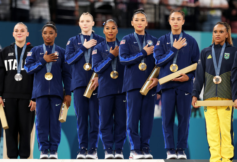 Gold medalists Team United States during the women's team final of the Olympic Games.