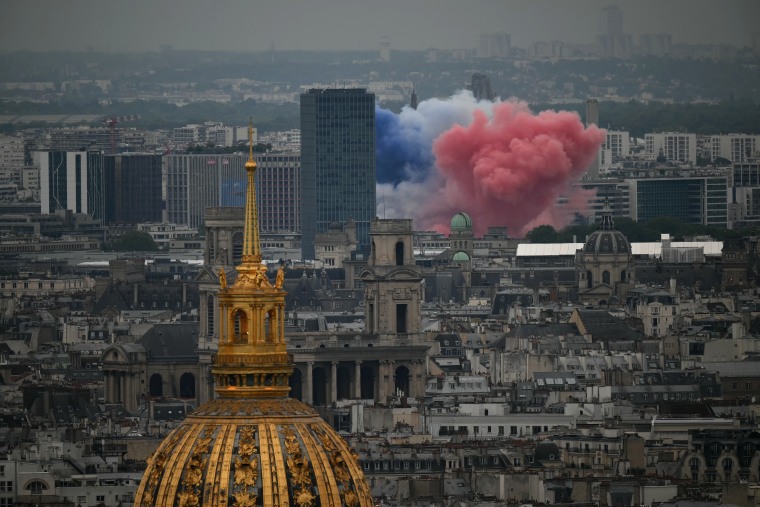 Smoke in the colors of the French national flag.