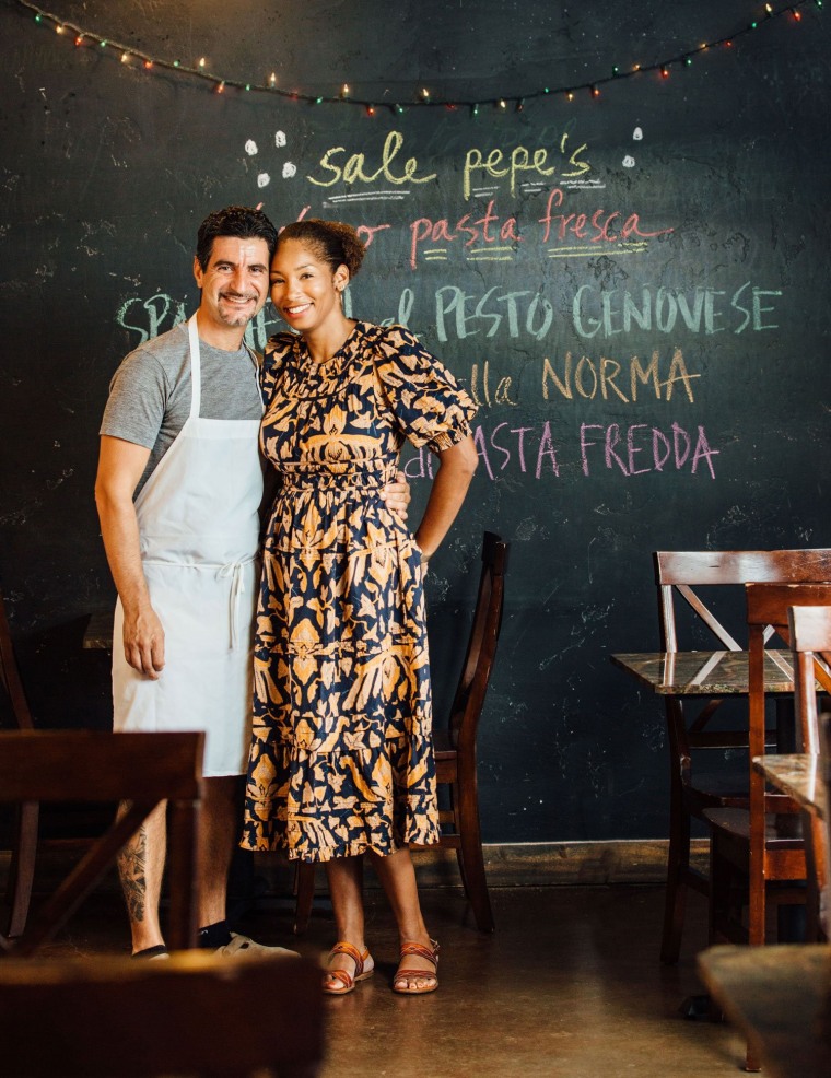 Michele and Qiana Di Bari in their restaurant, Sale Pepe's.