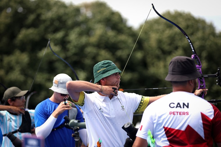 Wian Roux of South Africa competes in archery at the Olympics 