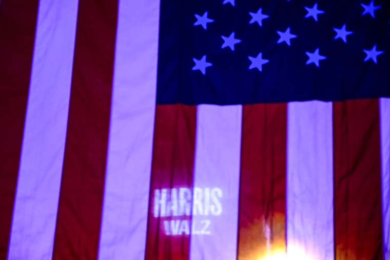 A flag Is seen before a campaign rally 