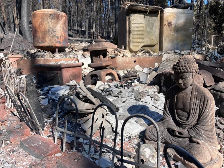 Kristy and Michael Daneau’s Cohasset home after the Park fire roared through. 