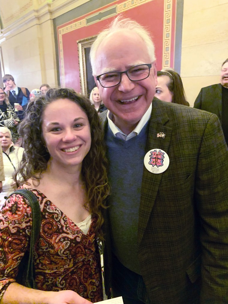 Larissa Beck and Tim Walz at the Minnesota state capitol for Disability Services Day on March 19, 2024. 