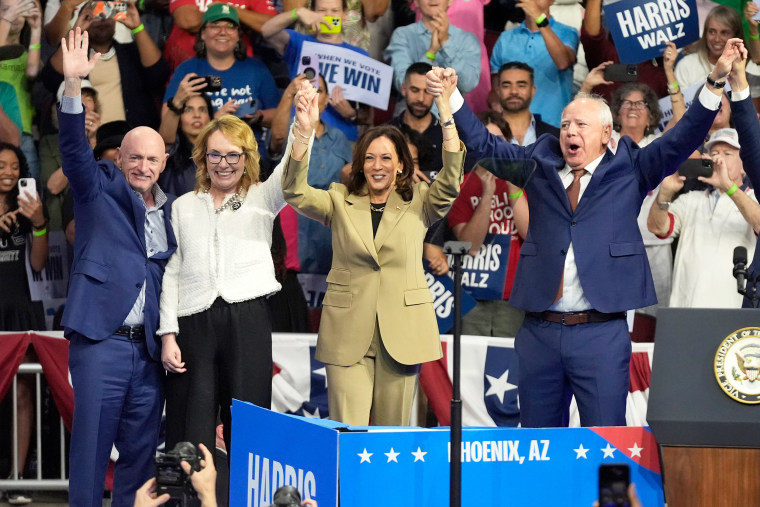 Image: harris walz campaign rally arizona mark kelly wife gabby giffords