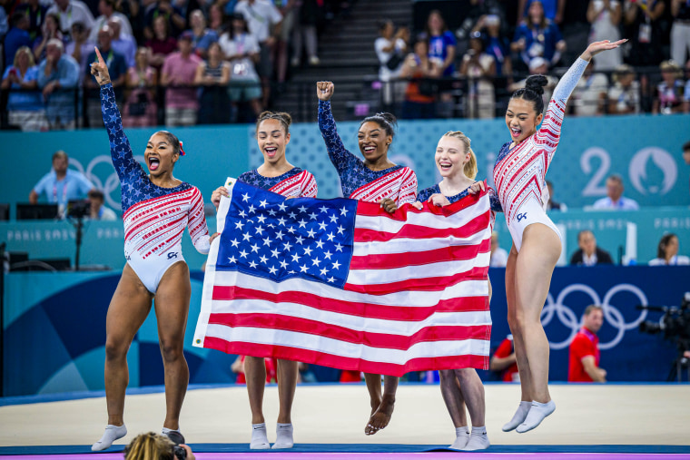 Jade Carey, Sunisa Lee, Simone Biles, Jordan Chiles and Hezly Rivera.