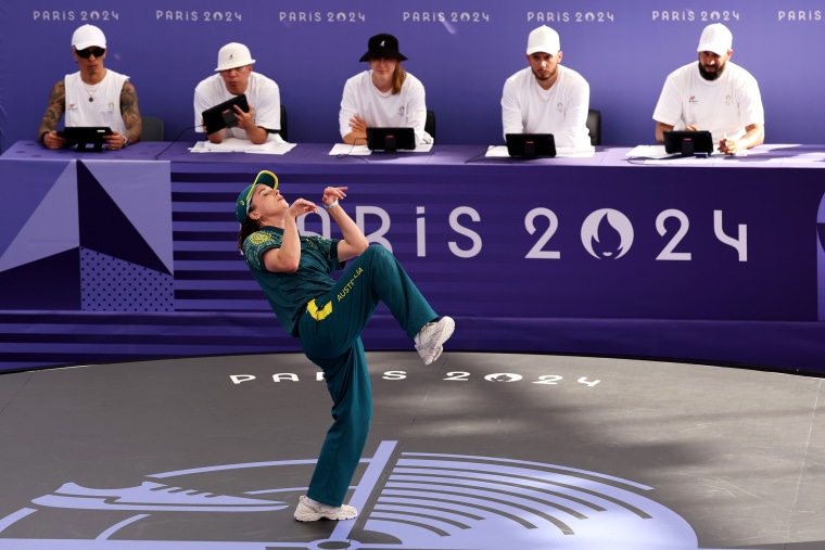 Australia's Raygun competes in the breaking event during the Paris 2024 Olympic Games at Place de la Concorde on August 09, 2024 in Paris, France. 