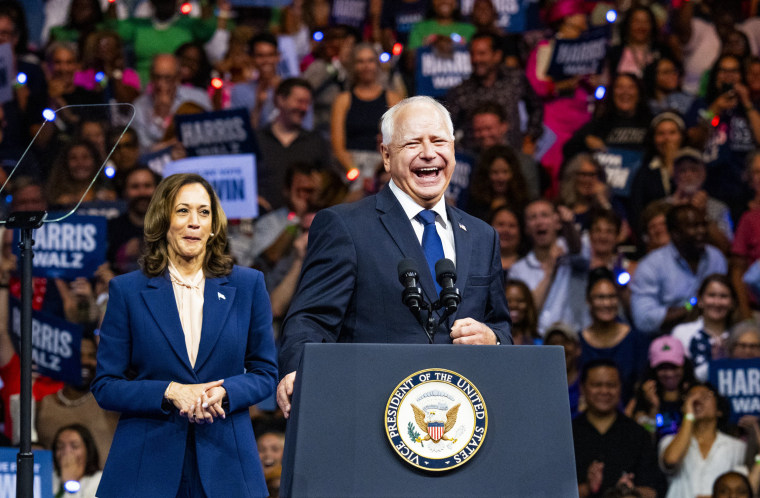 Minnesota Gov. Tim Walz speaks to the crowd during the rally to introduce him as Vice President Kamala Harris’ running mate on Aug. 6, 2024 in Philadelphia.