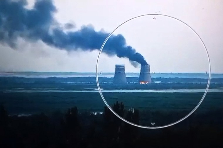 Handout footage released by the Ukrainian Presidential Press Service on August 11, 2024, shows a fire at the Russian-controlled Zaporizhzhia nuclear power plant in Energodar, Southern Ukraine.