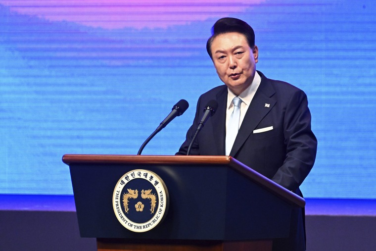 South Korea's president speaks during National Liberation Day celebration in Seoul. 