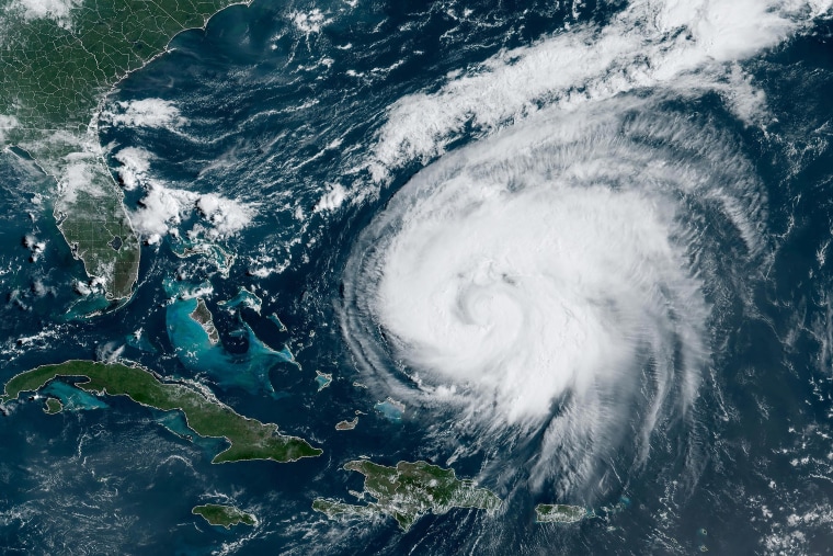 This satellite image obtained from the National Oceanic and Atmospheric Administration shows Hurricane Ernesto at 13:40 Zulu on August 15, 2024. Ernesto, a Category 1 hurricane, is moving towards Bermuda prompting hurricane warnings and is forecast to pass near or over the island on August 17. 