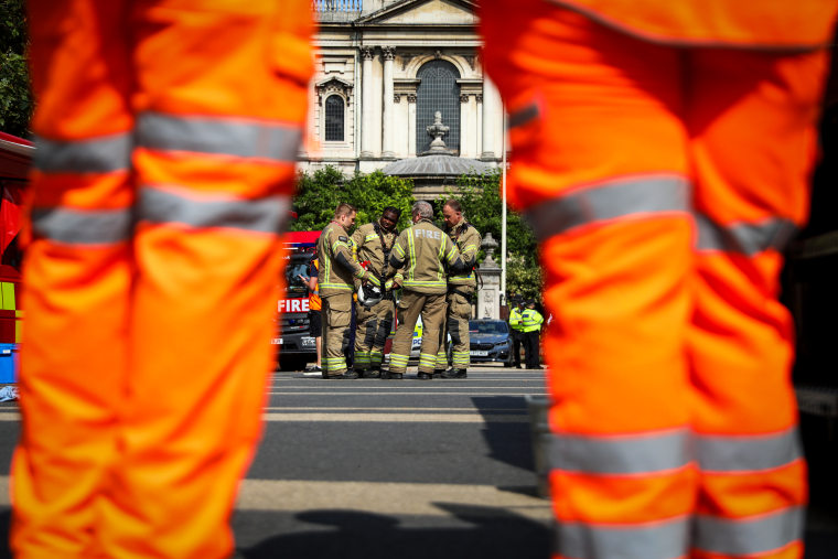 100 Firefighters Tackle Blaze At Somerset House In Central London.