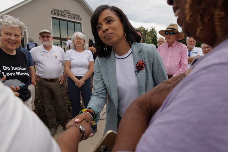 Angela Alsobrooks shakes hands with supporters