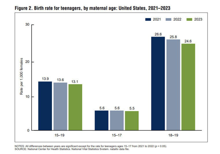 Un gráfico de barras que muestra las estadísticas de la tasa de natalidad de los adolescentes.