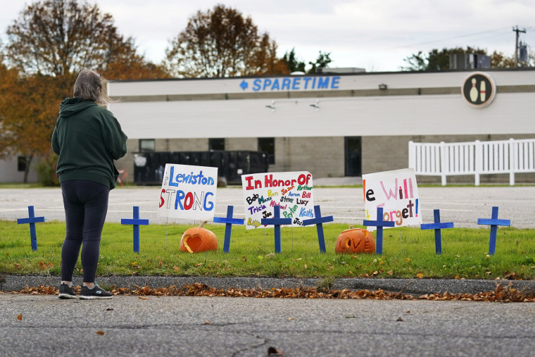 A temporary memorial outside the Bowling Alley