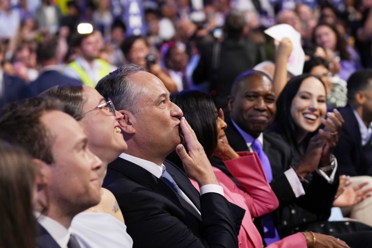 Doug Emhoff  blows a kiss to Kamala Harris