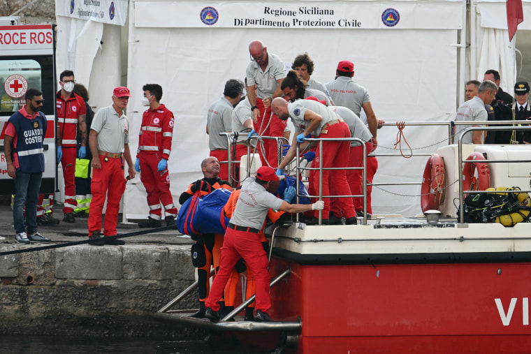 Divers searching for six missing people following the sinking of a superyacht off Sicily in a storm have found fifth bodies. 