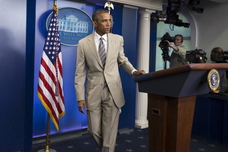 President Barack Obama in his tan suit Aug. 28, 2014.