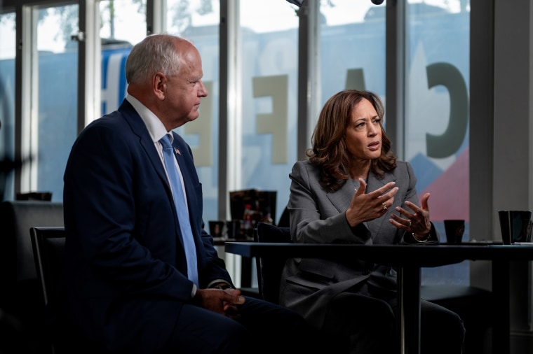 Tim Walz and Kamala Harris in an interview with CNN’s Dana Bash on Thursday.