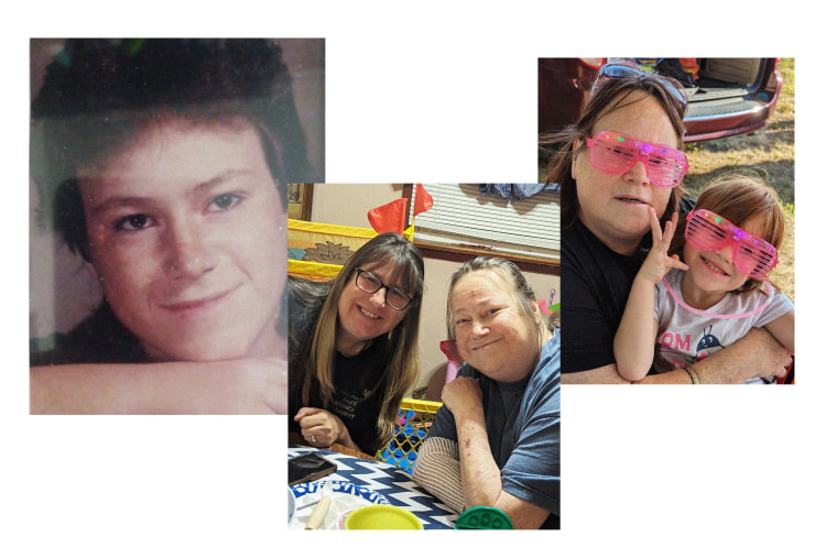 Lisa Pisano in her high school portrait; with her daughter, Brittany Harvill; with her granddaughter.