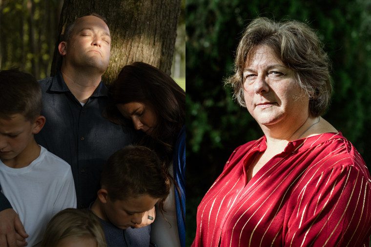 David Bennett Jr. and his family hug by a tree; Ann Faucette.