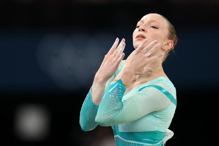 Ana Barbosu of Team Romania competes in the Artistic Gymnastics Women's Floor Exercise Final on day ten of the Olympic Games Paris 2024 at Bercy Arena on August 05, 2024 in Paris, France. 