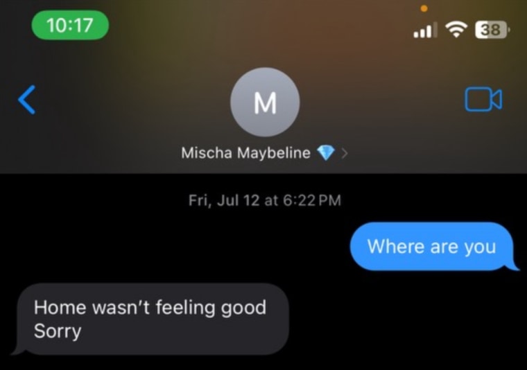 Texts between Marianna and Mischa on the evening of July 12