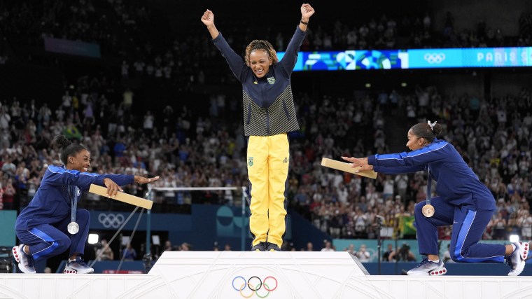 Simone Biles, Jordan Chiles and Rebeca Andrade