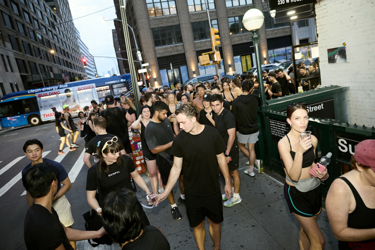 Runners gather at Houston Hall to meet and drink after the run on Aug. 28, 2024 in New York.