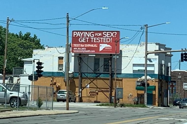 A billboard encouraging testing for Syphilis. 