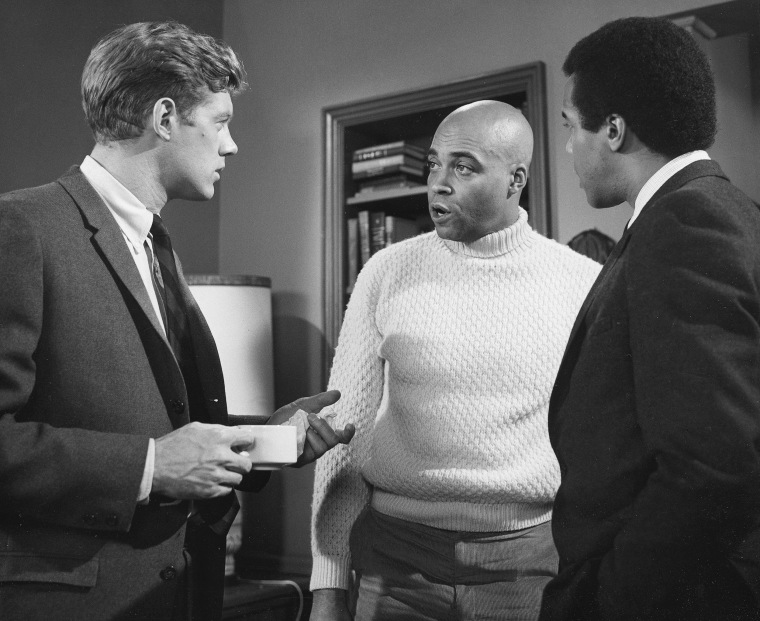 Actors Frank Converse, Jones and Robert Hooks in a 1969 episode of the television series "N.Y.P.D."