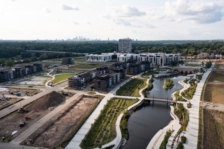 An aerial view showing construction