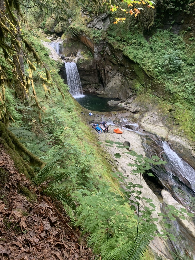 A woman fell more than 150 feet down an embankment at Racehorse Falls, Wash., on Tuesday, Sept. 10, 2024.