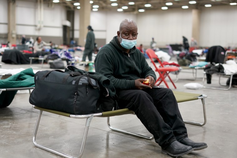 Victor Honey at a shelter during a winter storm in Dallas.