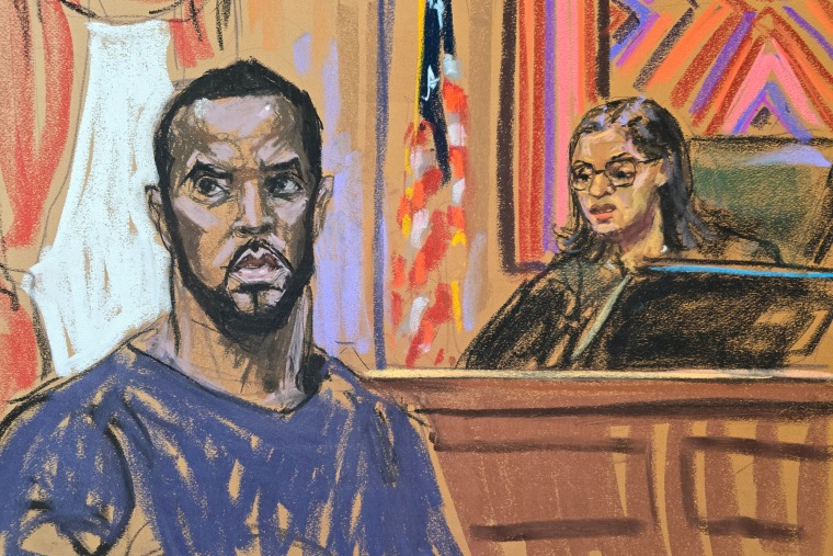 A sketch of Sean "Diddy" Combs appearing before U.S. Magistrate Judge Robyn Tarnofsky court