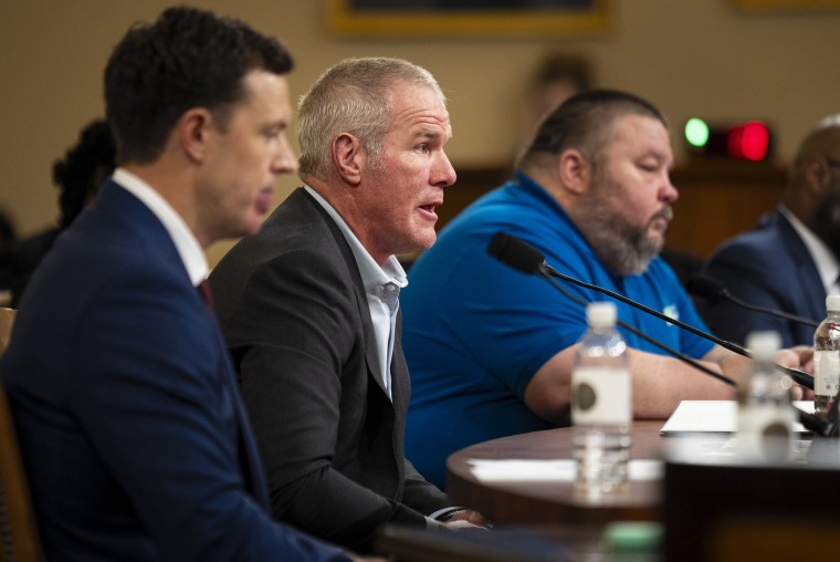 Former NFL quarterback Brett Favre testifies on Capitol Hill  on Tuesday. 