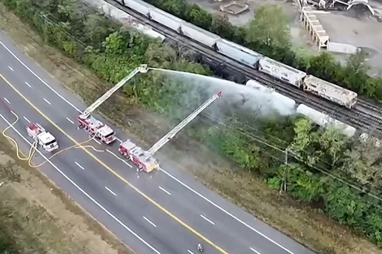 chemical leak train firefighter ladder company trucks whitewater township ohio railcar train