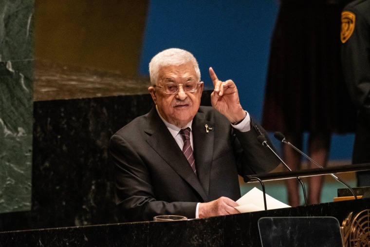 Palestinian Authority President Mahmoud Abbas addresses the United Nations General Assembly on Sept. 26, 2024.