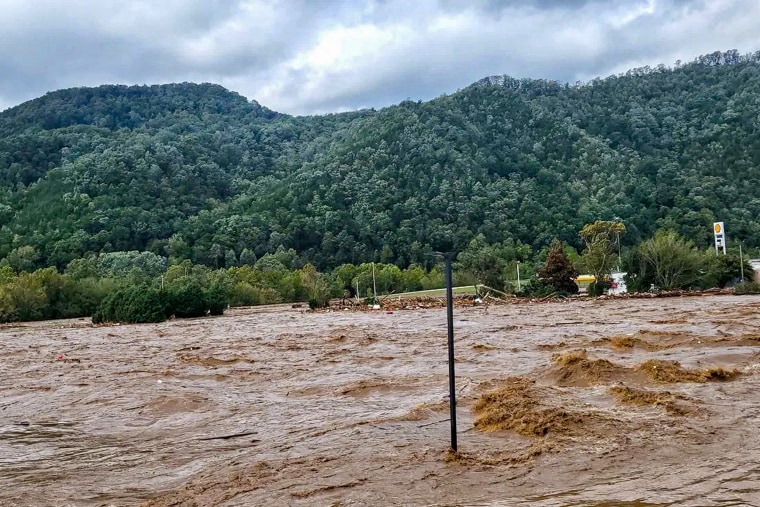 Rising water from the Nolichucky River.