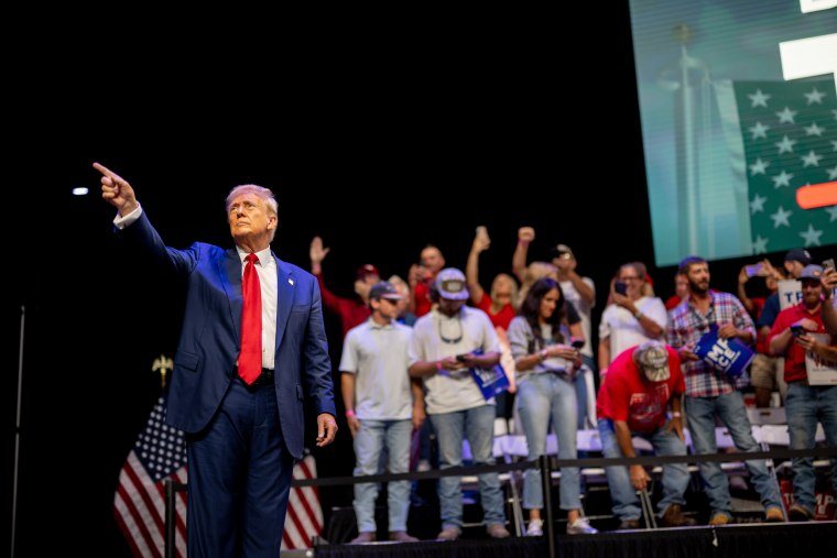 Former President Donald Trump speaks at a campaign rally in Savannah, Ga.