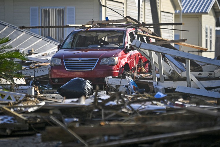 Debris left by Hurricane Helene in Cedar Key, Florida on September 27, 2024.