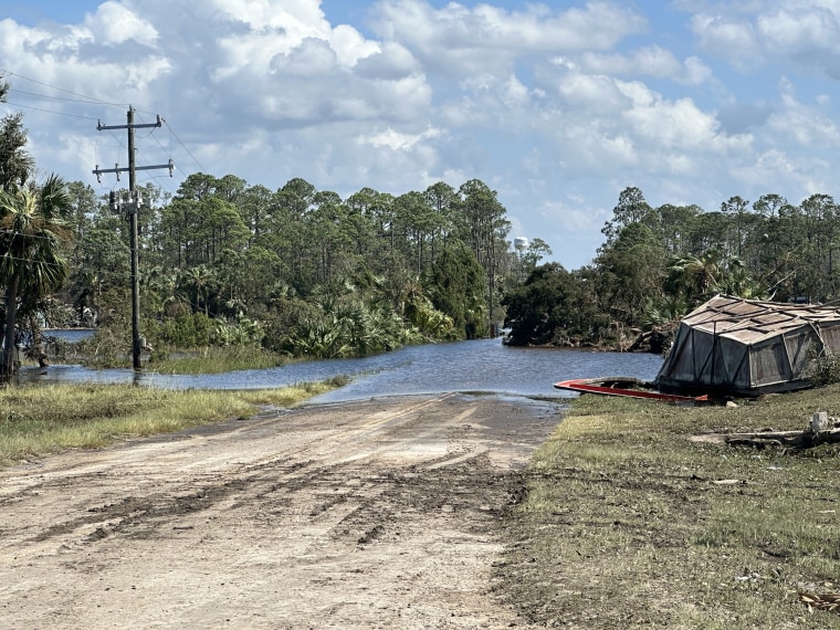 A scene of devastation in Steinhatchee, Florida, on Friday.