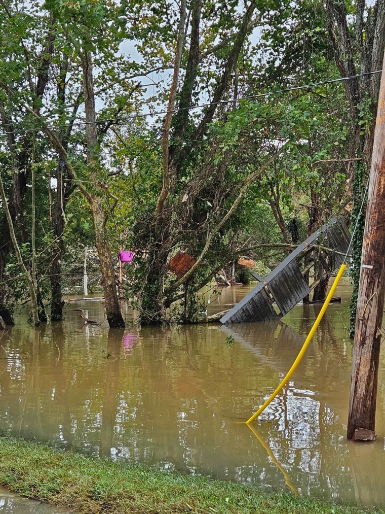 Roads flooded and trees fell in Asheville, North Carolina on Sunday.