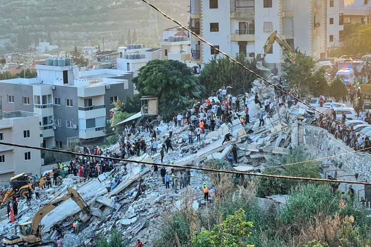 Aerial view of destroyed buildings outside