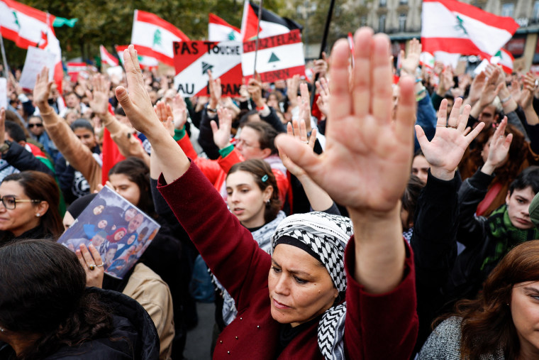 Protestors raise their hands in a large crowd