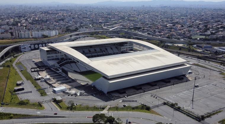 An aerial view of the Corinthians Arena in Sao Paulo, Brazil.