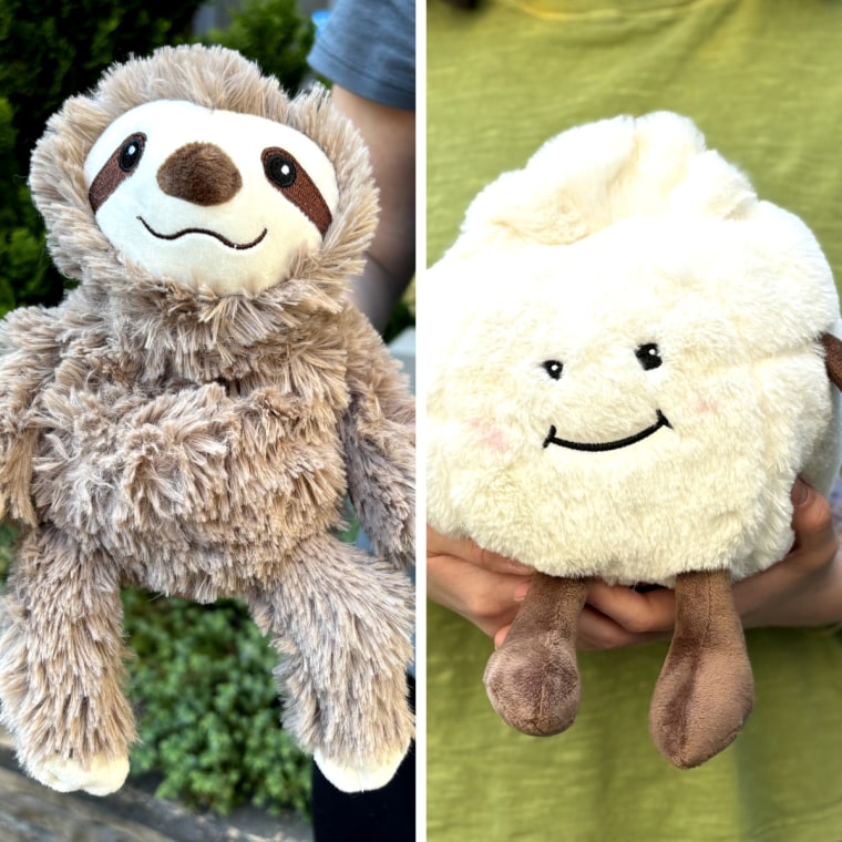 Warmies' Sloth weighted stuffed animal (left) and Dumpling (right).