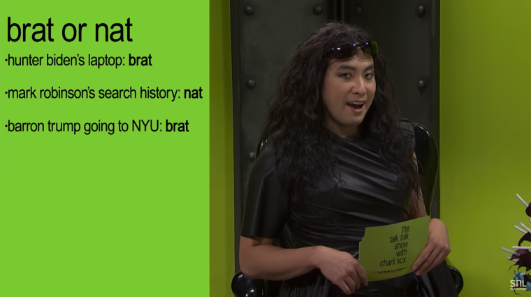 Bowen Yang rates where current events fall on the “Brat or Nat” scale.