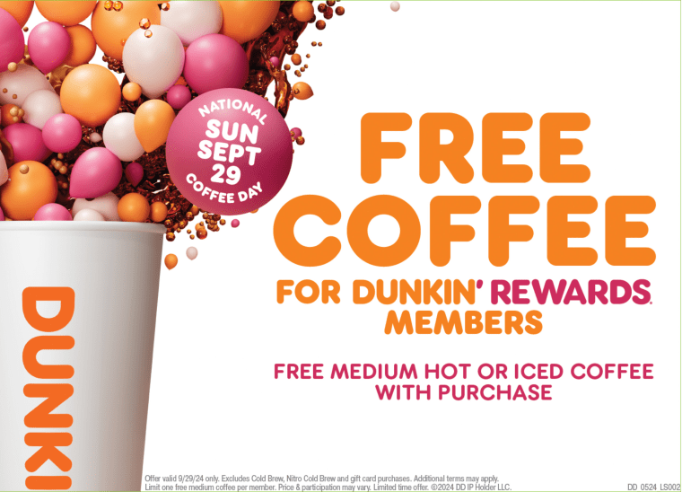 Dunkin’ Merch and Freebies for National Coffee Day
