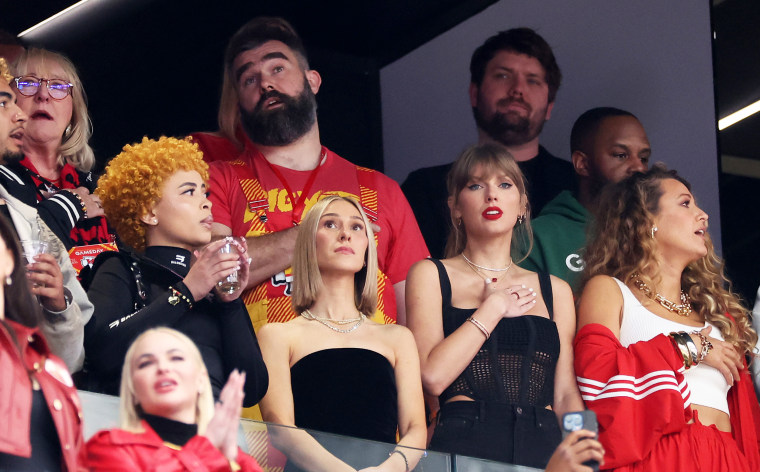 Donna Kelce, Jason Kelce, Ice Spice, Taylor Swift and Blake Lively.